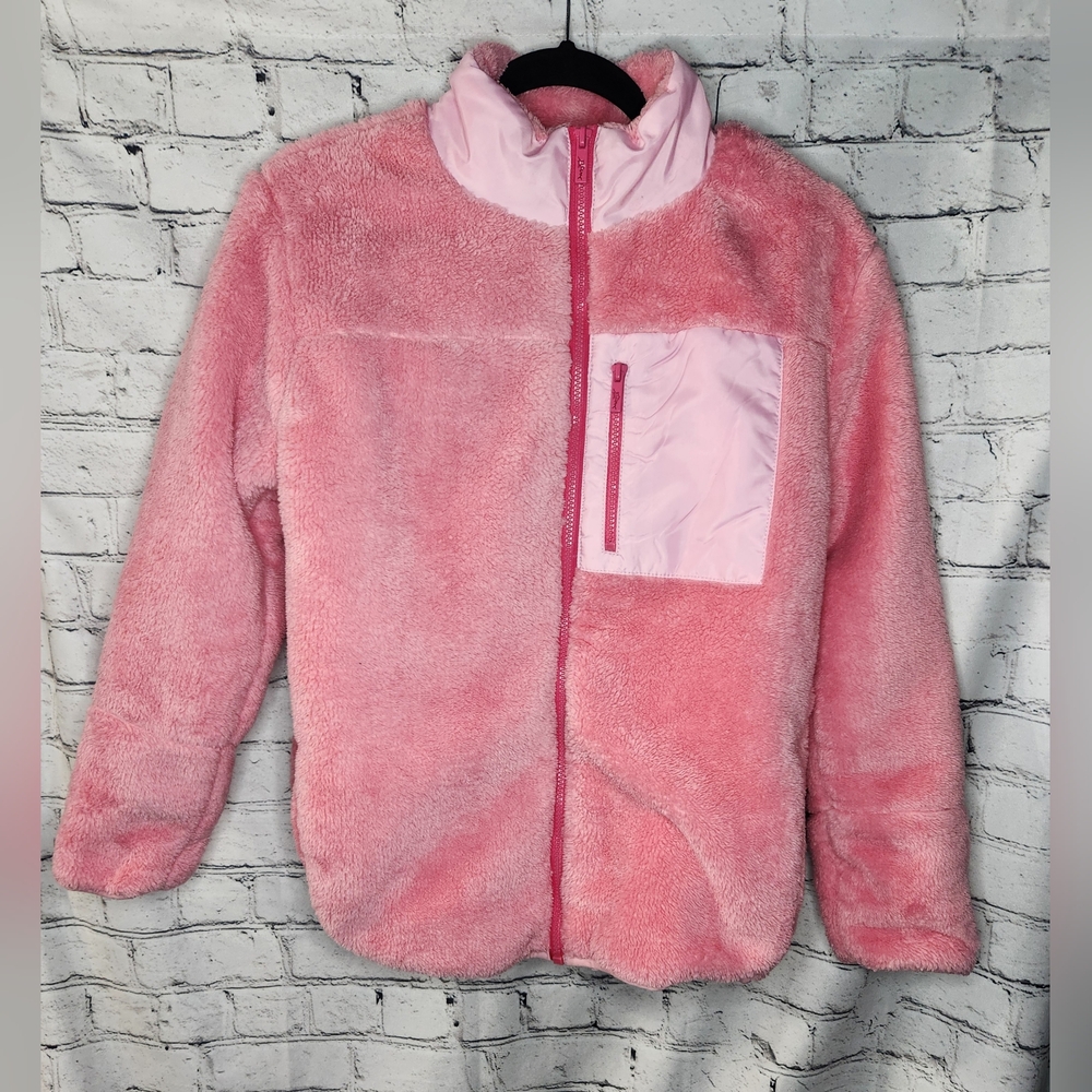 Tommy Bahama Girls Pink Fleece Faux Fur‎ Zip Up Jacket Size XL 14